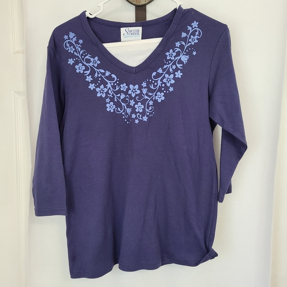 (1651) Sawyer Creek Studio Woman's Long Sleeve Pullover Blouse,Size: Medium Blue - Picture 2 of 16